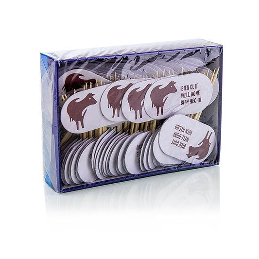 Pics en bois avec plaque et inscription Well Done, 8cm, idéal pour les barbecues et la cuisine en plein air Convient pour la présentation de la viande, du poisson et des légumes Longueur de 8cm, pratique et parfait pour un délicieux barbecue