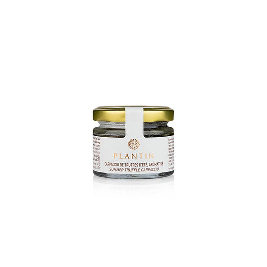 Carpaccio de truffes, de la truffe d'été, Plantin, 40 g conservé dans de l'huile d'olive, parfait avec du fromage, des pâtes ou des plats de viande