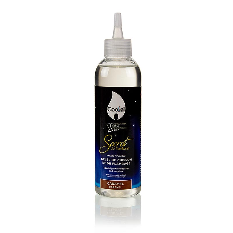Image de Secret de Flambage Caramel, gelée flambée, Cookal, 200 ml - une gelée polyvalente à haute teneur en alcool qui parfume, flambe et prépare des plats à table