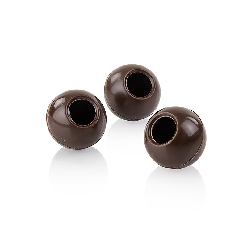 Boules creuses à la truffe, chocolat noir, ø 29mm, Läderach, 1,436 kg, 378 pcs - Boules creuses à la truffe de qualité supérieure en chocolat noir extra fin, idéales pour être fourrées de garnitures individuelles comme du whisky, du kirsch ou du champagne