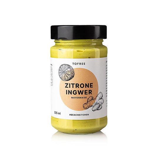 TOFREE-north - Zitronen Ingwer Mayo, 225 ml : mayonnaise fraîche aux agrumes et au gingembre, parfaite pour tremper, comme sauce pour les frites, les sandwichs, les burgers, le poisson et les légumes, conçue pour la beach vibe et le vent frais du nord