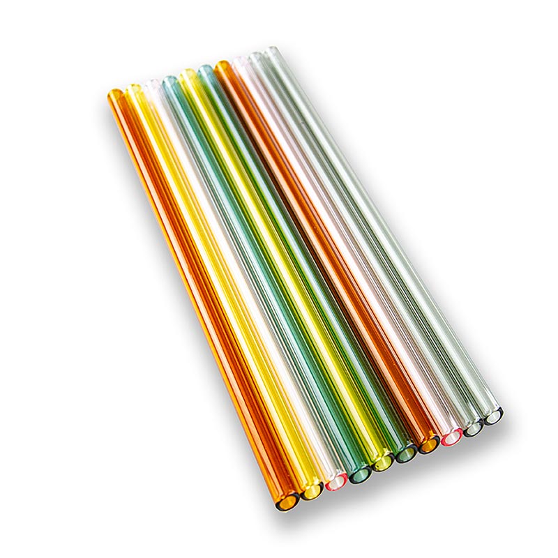 Pailles en verre (borosilicate), droites & colorées, ø8mm (paroi 1,5mm), 24cm, 10 pcs - 5 couleurs à 10 pièces (rose, pétrole, gris, cognac, jaune) - L'alternative élégante aux pailles et pailles en plastique pour un service de boissons stylé