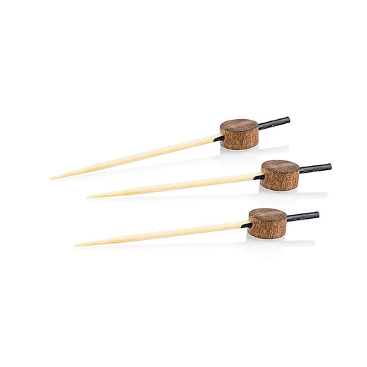 Pics en bois avec extrémité teintée en noir et disque de couleur bois, idéal pour les grillades, 7cm, 100 pièces Accessoires simples pour un barbecue plus agréable