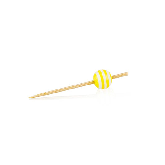 Brochettes en bois avec boule de cristal rayée jaune/blanc, 5cm, 100 pièces - brochettes au design exceptionnel et polyvalentes pour canapés, fingerfood, buffets, cocktails et événements