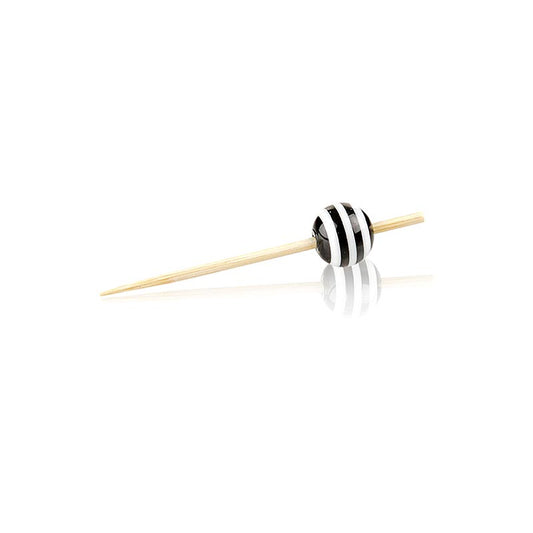 Brochettes en bois, avec boule de cristal rayée noir/blanc, 5cm, 100 pcs - Brochettes au design exceptionnel et de grande valeur pour les présentations de nourriture Utilisables de manière polyvalente pour les canapés, la finger food, les buffets et les cocktails Découvrez notre énorme choix de brochettes magnifiques et attrayantes chez BOSFOOD !