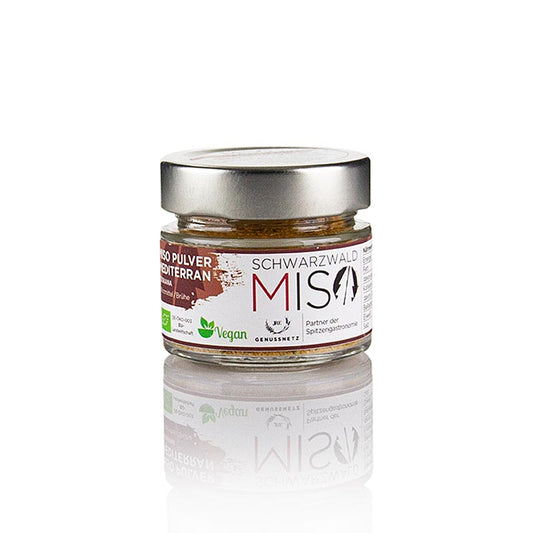Miso Mediterran Pulver, avec des épices méditerranéennes et des ingrédients bio, idéal pour affiner les sauces, les soupes et les marinades, avec le miso traditionnel de la Forêt-Noire - achetez-le en Suisse