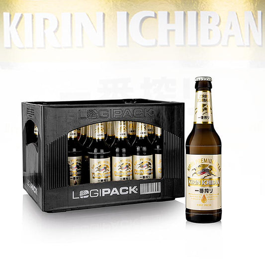 Bière Kirin, 5 % vol, Japon, 7,92 l, 24 x 330ml - Boisson alcoolisée du Japon dans un grand emballage avec 24 petites bouteilles de 330ml chacune