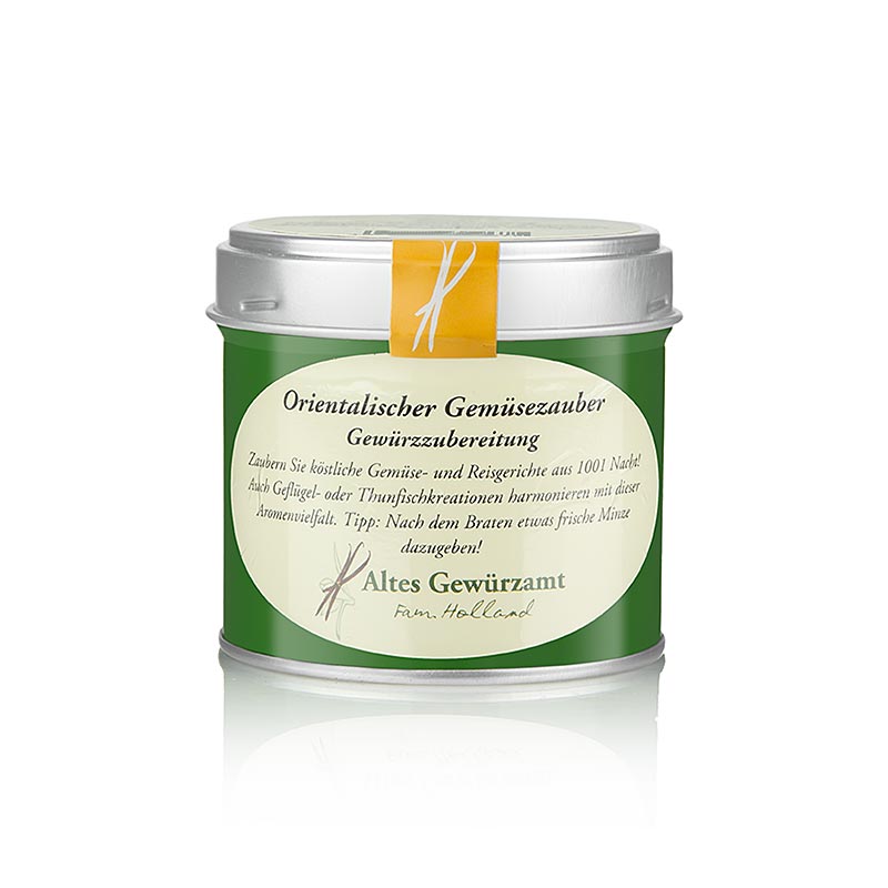 Oriental Gemmelsezauber Préparation d'épices de Altes Gewürzamt, 80 g : Diversité d'arômes pour de délicieux plats de légumes et de riz des 1001 nuits, parfait également pour les créations à base de volaille ou de thon, avec le conseil d'ajouter un peu de menthe fraîche après la cuisson.