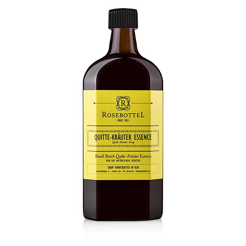 Rosebottel Quitte Essence Kräuter (Essence) Sirop, 500 ml - Jus de coing frais avec des herbes sélectionnées, fabriqué à la main dans la manufacture de limonade à Ulm depuis 2014