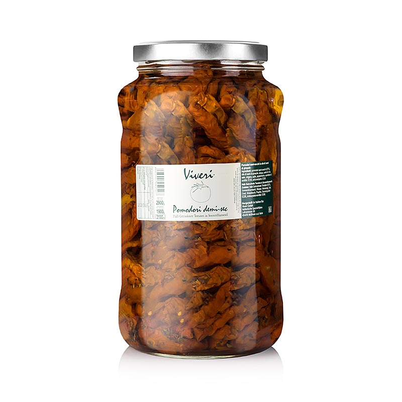 Tomates semi-séchées marinées, à l'huile de tournesol, 2,9 kg - Tomates charnues et fruitées marinées dans de l'huile de tournesol, du vinaigre de vin et des herbes aromatiques, sans colorants ni conservateurs Convient pour accompagner les plats froids, les antipasti et pour affiner les sauces
