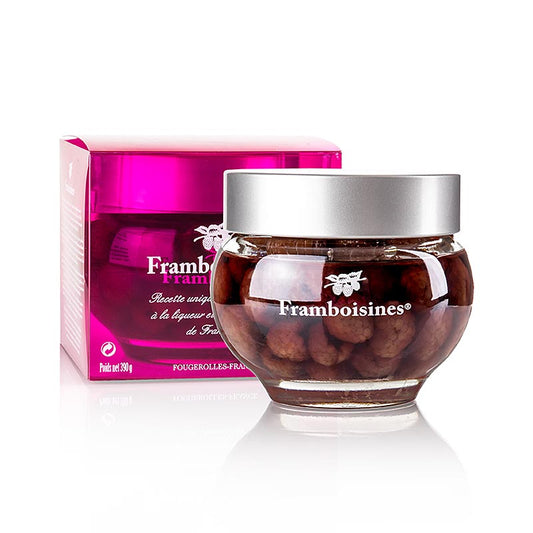 Framboises marinées à la liqueur de framboise & à l'alcool de framboise de Framboisines, idéales pour les pâtisseries et les bars