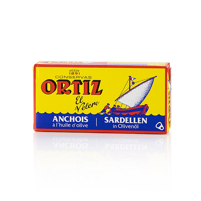 Filets d'anchois à l'huile d'olive de qualité supérieure Ortiz, boîte de 47,5 g