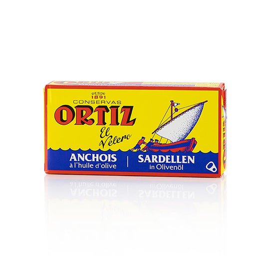 Filets d'anchois à l'huile d'olive de qualité supérieure Ortiz, boîte de 47,5 g