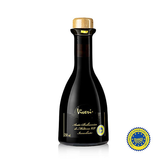 Bouteille de 250 ml de Aceto Balsamico di Modena ggA, Superiore, 6 ans, 6% d'acidité de Viveri, idéal pour les raffinements culinaires et comme cadeau