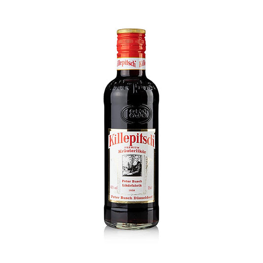 Killepitsch, liqueur aux herbes - 42% vol, Likörfabrik Peter Busch, 350 ml : Liqueur à fort pourcentage dans une bouteille de la Likörfabrik Peter Busch