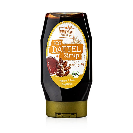 Sirop de dattes bio d'Immenhof, complément polyvalent pour la cuisine, 100 % dattes bio, édulcorant naturel, goût riche, culture durable, commerce équitable, 350 g
