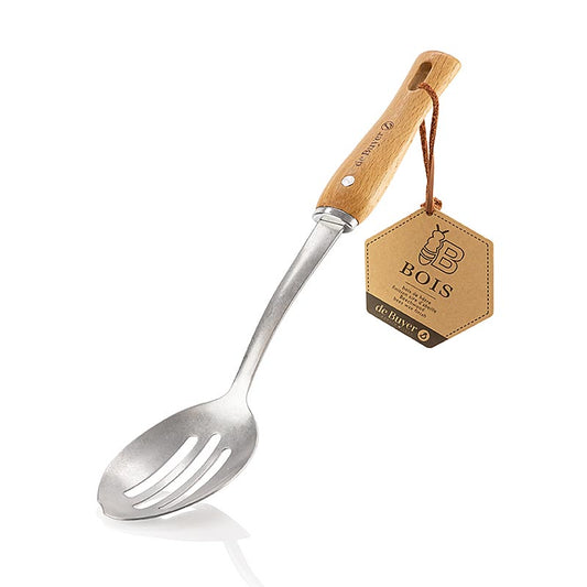 Cuillère perforée en acier inoxydable de haute qualité et en bois durable pour les aventures culinaires