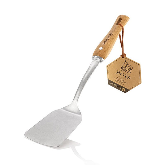 deBUYER B Bois Spatule, acier inoxydable/bois (270105), 1 pce - Acier inoxydable durable et manche en bois ergonomique pour une rotation rapide lors de la cuisson au barbecue