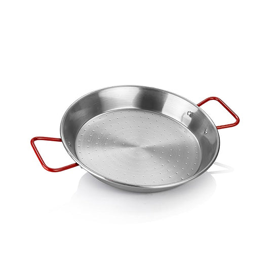 Poêle à paella deBUYER Viva Espana avec poignées rouges, diamètre 28 cm, fonte d'aluminium antiadhésive, adaptée au gaz, à l'électricité et à l'induction, parfaite pour les plats espagnols tels que la paella