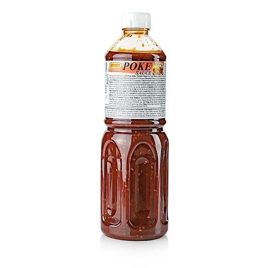 Sauce Poke - à base de sauce soja pour Poke Bowls, Nihon Shokken, 1 l - Une sauce soja épicée avec de l'huile de sésame et un piquant doux pour mariner du poisson frais, des fruits de mer, du tofu et des légumes pour d'authentiques Poke Bowls hawaïens