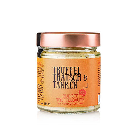 Gewürzgarten Trüffel, Tratsch & Tanken Sauce pour burger au cheddar et à la truffe, 180 ml - Une sauce intensément crémeuse au goût subtil de truffe, au fromage corsé et aux oignons cuits à point pour l'expérience ultime du burger à la truffe