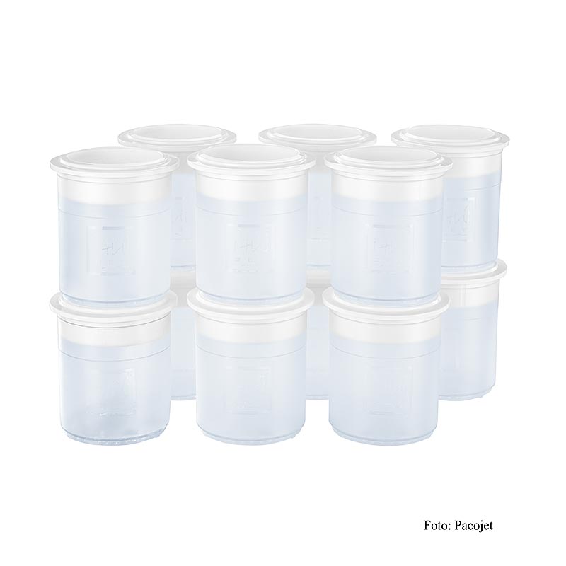 PACOJET Pot à pacosser en plastique avec couvercle, set, 12 pcs - idéal pour la préparation de mousses, sorbets et sauces, lavable au lave-vaisselle et facile à nettoyer, capacité 1 litre par pot