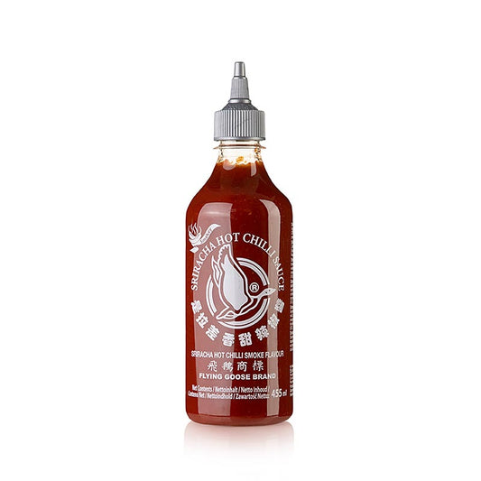 Sauce chili - Sriracha, piquante, smokey, bouteille squeeze, Flying Goose, 455 ml