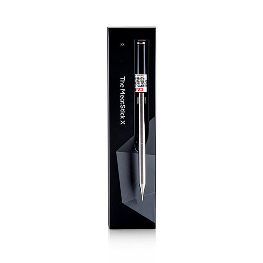Le MeatStick Set2 - Thermomètre à viande noir avec extenseur Bluetooth, chargeur et 3 accessoires Idéal pour les fours sous vide, les fumoirs, les barbecues, les fours, les friteuses et bien plus encore Facile à charger et à utiliser, pas de procédure d'appairage ou de configuration compliquée Portée Bluetooth jusqu'à 10 mètres Avec l'extenseur Bluetooth, le signal peut être amplifié jusqu'à 30 mètres à l'intérieur ou 90 mètres à l'extérieur, pour une surveillance pratique des grillades dans la cuisine pendant que vous êtes dans le jardin