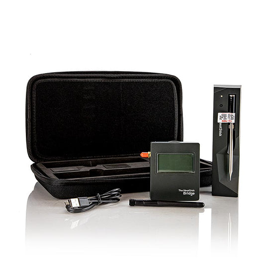 The MeatStick Set3 - Un thermomètre à viande polyvalent pour sous vide, fumoir, gril, four, friteuse, poêle Avec Bluetooth Xtender pour une portée en extérieur jusqu'à 90 mètres et WiFi Bridge pour un accès en ligne à vos données sur le cloud The MeatStick