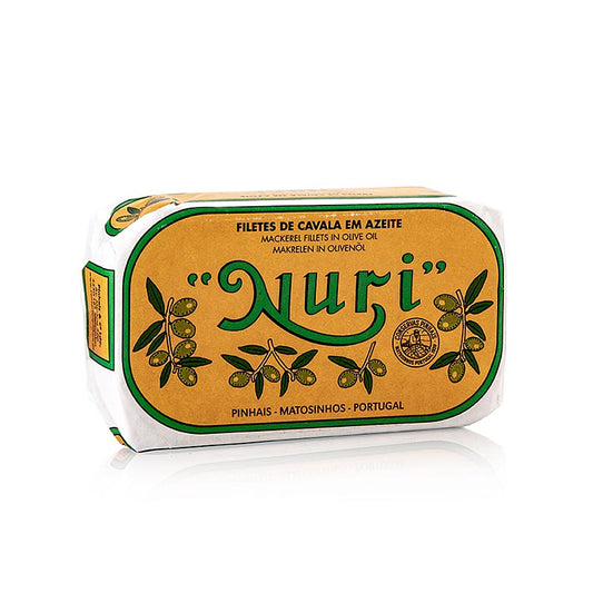 Filets de maquereau à l'huile d'olive, 3-4 pièces, de Nuri du Portugal, 125 g - poisson de qualité supérieure mariné dans une délicieuse huile d'olive