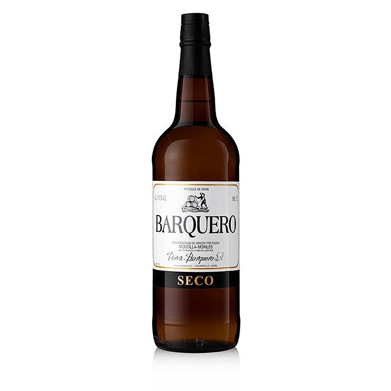 Un litre de Barquero Dry, vin de cuisine, 14,5%, produit comme le sherry de Montilla-Moriles, parfait pour l'apéritif ou pour agrémenter les soupes et les sauces.