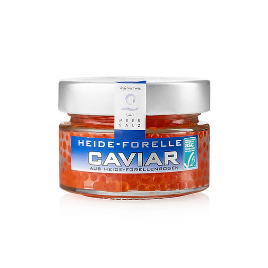 Caviar de truite de Heide au sel marin de Sylt, certifié ASC, couleur orange-rouge vif, emballage de 100 g Idéal pour les gourmets et les gourmands
