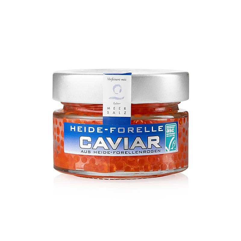 Caviar de truite de landes, avec sel marin de Sylt, orange-rouge, ASC, 100 g | Caviar, huîtres, poissons et fruits de mer | thungourmet