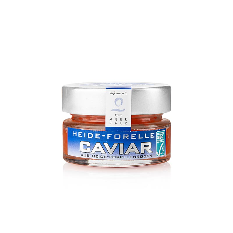 Caviar de truite Heide au sel marin de Sylt, orange-rouge, certifié ASC, paquet de 50 g - Caviar de truite exquis au sel marin de qualité, idéal pour les gourmets et la pêche durable