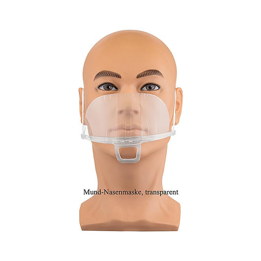 Masque bucco-nasal transparent en polycarbonate résistant, idéal pour la gastronomie et les professions en contact avec la clientèle, réutilisable et facile à nettoyer, 100% chef, disponible en Suisse