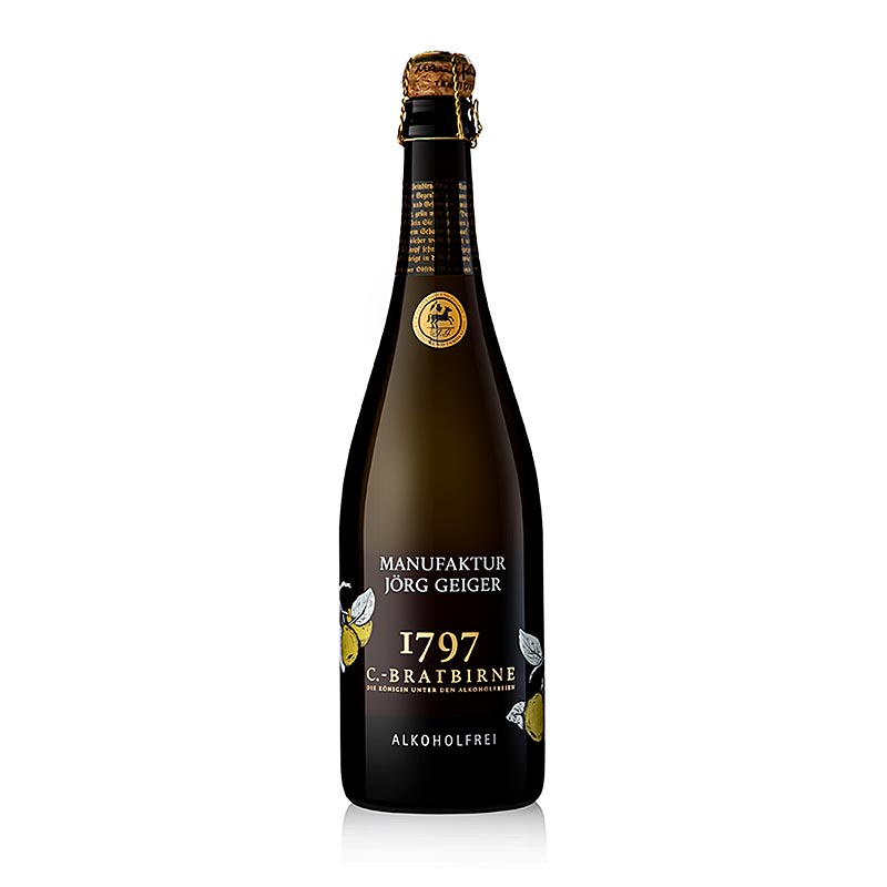 Jörg Geiger Mousse de poire C-Bratbirne, sans alcool, 750 ml - Une alternative élégante et exclusive sans alcool, avec de fines notes de poire séchée et de brioche, produite à partir de la poire à vin riche en tradition, la poire à vin Champagne, avec une douceur retenue et une acidité bien intégrée, une fine persistance et de discrètes notes tanniques, disponible également en magnum.