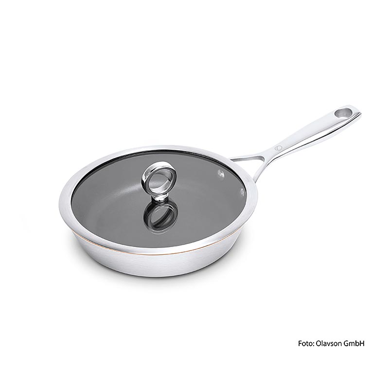 Olavson Poêle à frire en cuivre, avec couvercle, revêtue, 20cm, pour tous les types de cuisinières, 1 pc - Poêle en cuivre avec revêtement PTFE renforcé par de la céramique, adaptée aux cuisinières à induction à haut rendement, résistante au lave-vaisselle et au four