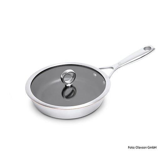 Olavson Poêle à frire en cuivre, avec couvercle, revêtue, 20cm, pour tous les types de cuisinières, 1 pc - Poêle en cuivre avec revêtement PTFE renforcé par de la céramique, adaptée aux cuisinières à induction à haut rendement, résistante au lave-vaisselle et au four