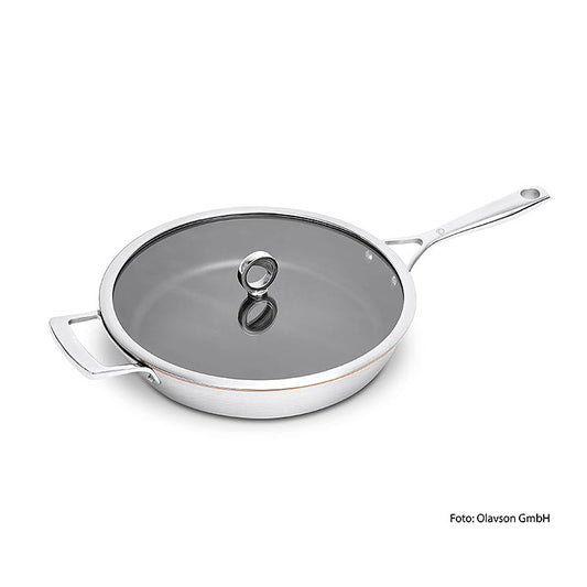 Olavson Casserole à noyau de cuivre, avec couvercle, revêtue, 30cm, pour tous les types de cuisinières, 1 pce - Le cuivre pur assure une parfaite conduction de la chaleur, convient aux cuisinières à induction haute performance, résiste au lave-vaisselle