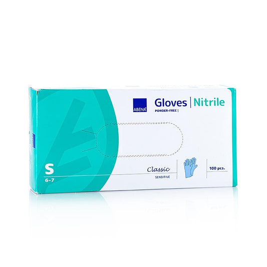 Un paquet de 100 gants jetables bleus, sans poudre, en nitrile de petite taille