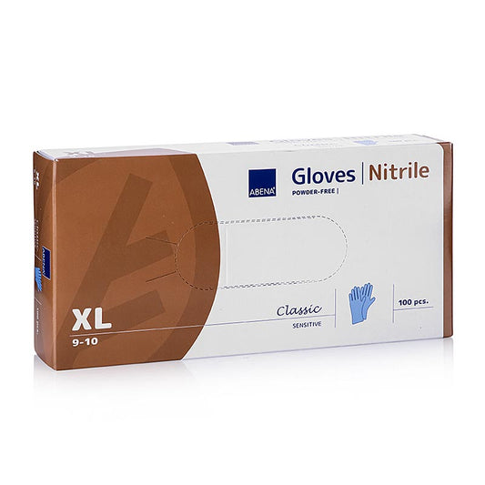 Gants jetables nitrile, bleu, XL, non poudrés, 100 pces