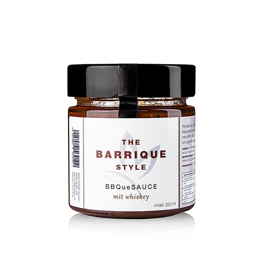 BBQue Sauce The Barrique Style avec du whiskey, du miel et du poivre, parfaite pour mariner et faire mariner le veau et le bœuf