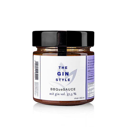 BBQue Sauce The Gin Style - un mélange unique d'eau-de-vie de genièvre, de miel, de piment, de baies de genièvre et de sucre de canne, parfait pour le cerf, le sanglier, l'agneau et les viandes grillées