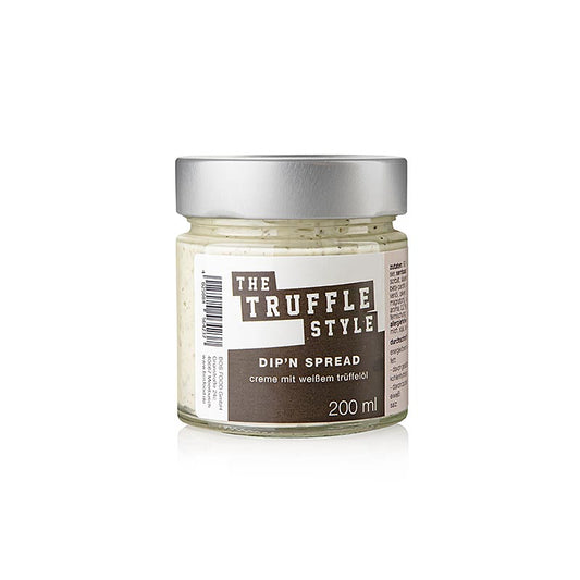 Ernst Petry Serious Taste The Double Truffle Sauce, 200 ml - La photo du produit montre la crème de truffe luxueuse à l'arôme intense et à l'utilisation polyvalente comme dip ou topping pour des plats comme le carpaccio et le poisson.