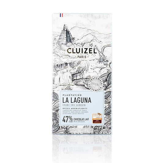 Tablette de chocolat de plantation La Laguna, 47% lait, Michel Cluizel (12122), 70 g - Chocolat au lait avec des notes douces de café, toffee, chocolat chaud, nuances de noisette et de pain grillé, finale de scotch au beurre et de fèves de cacao