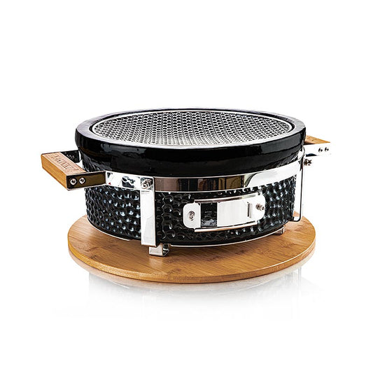 Gril à charbon de bois rond SHICHIRIN en céramique de 30 cm de diamètre avec montage yakiniku, idéal pour le BBQ japonais avec des températures allant jusqu'à 800 °C et une construction robuste en céramique affinée avec du quartz et de la cordiérite pour une grande stabilité et une accumulation de chaleur Facile à nettoyer et à utiliser uniquement à l'extérieur avec des briquettes ou du charbon de bois