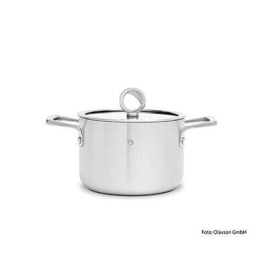 Casserole à manche avec noyau en cuivre et couvercle, 16 cm, 2 litres, convient à tous les types de cuisinières, y compris l'induction Casserole à manche de haute qualité en acier inoxydable durable, avec une excellente conduction et répartition de la chaleur Idéale pour la préparation de sauces, soupes et plats pour 2-3 personnes, avec poignée confortable, lavable au lave-vaisselle et facile à nettoyer