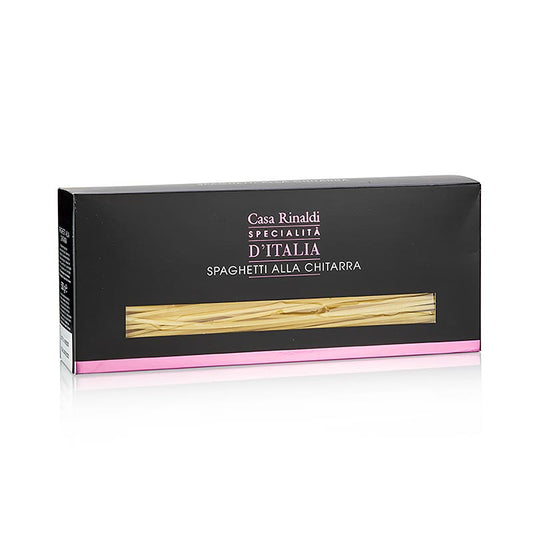 Spaghetti alla chitarra de Casa Rinaldi, 500 g Pâtes artisanales d'Italie, forme rectangulaire et surface rugueuse, parfaites pour les sauces, blé dur italien de qualité supérieure, idéales pour les sauces pour pâtes classiques, temps de cuisson 6-8 minutes