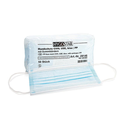 Masques faciaux jetables, 3 plis, PP non tissé, avec boucle d'oreille, Hygostar, 50 pces