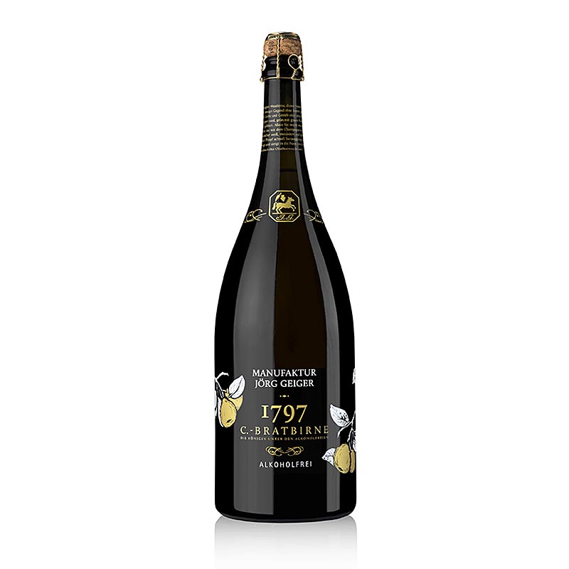 Vin mousseux de poire à rôtir de Champagne, sans alcool, Magnum, 1,5 l - Fermentation traditionnelle en bouteille de variétés de fruits des prés souabes, festif et exclusif, avec de fines notes de poire séchée et de brioche, 0,75l également disponible (article 56237)